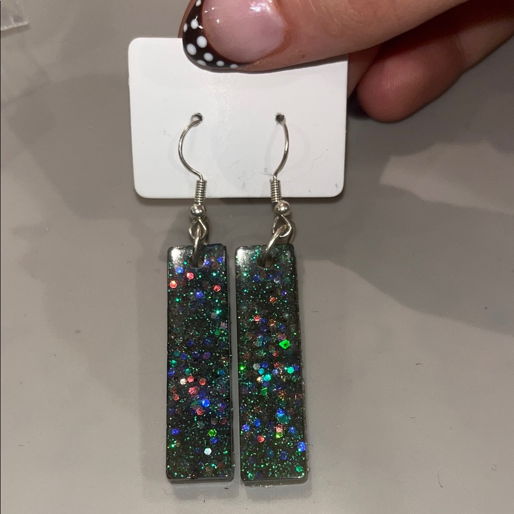 Glittery Rectangular Dangle Earrings